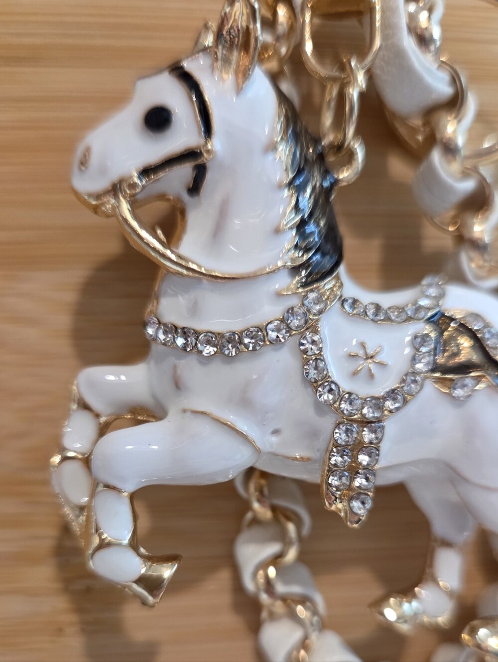 Glam White Enamel Prancing Horse Keychain & Braided Chain Bag Charm 🐎 - Picture 4 of 14